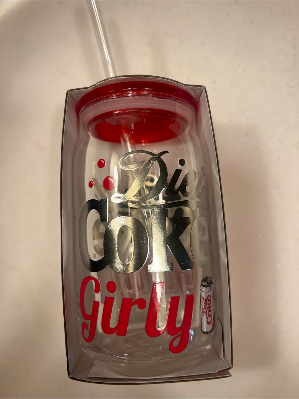 Coca Cola Clear Tumbler with Red Lid and Silver Logo
